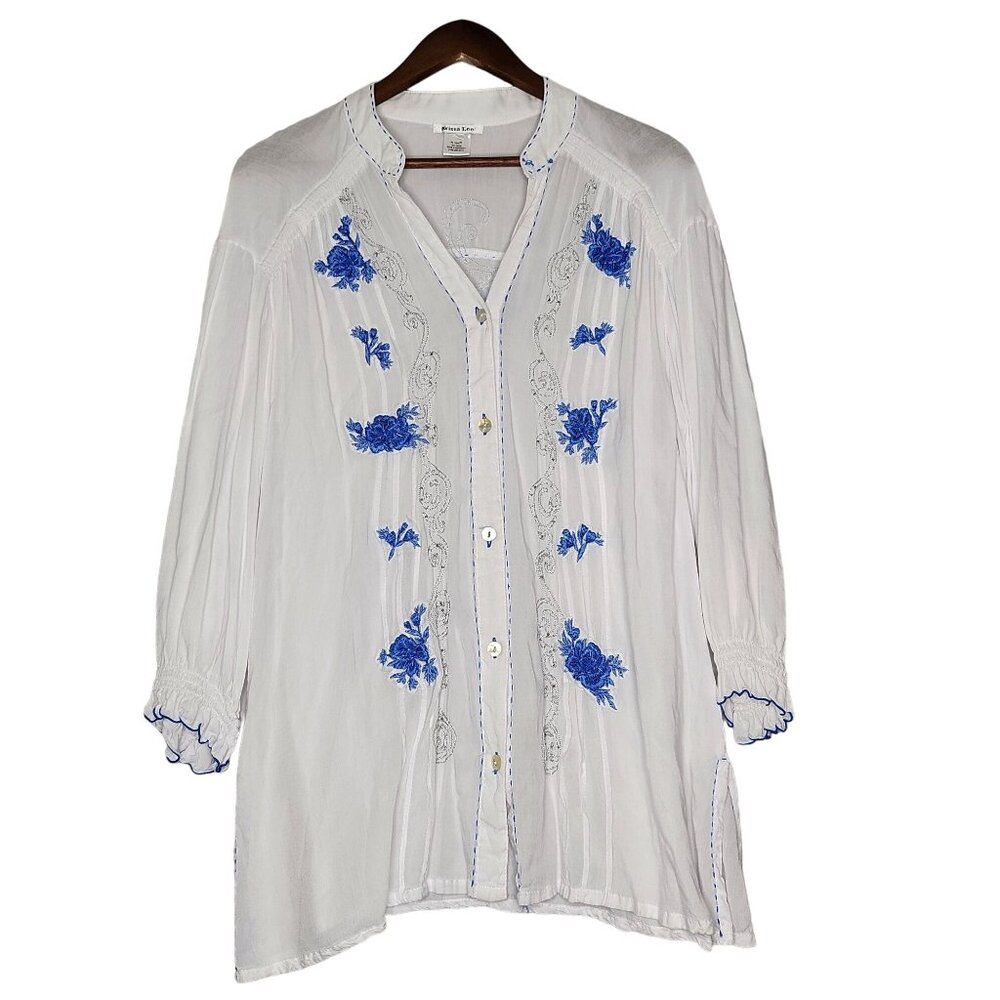 Krista Lee boho embroidered‎ tunic Blouse Size Large
